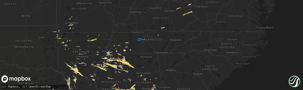 Hail map in Tennessee on October 12, 2022