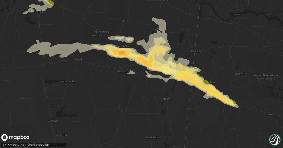 Hail map in Tupelo, MS on October 12, 2022