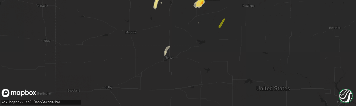 Hail map in Almena, KS on October 12, 2023