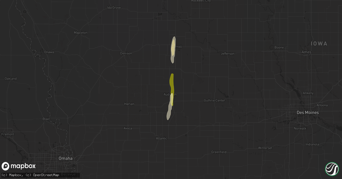 Hail map in Audubon, IA on October 12, 2023