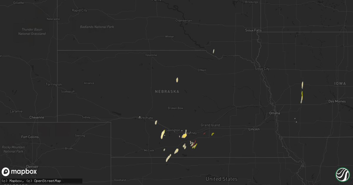 Hail map in Nebraska on October 12, 2023