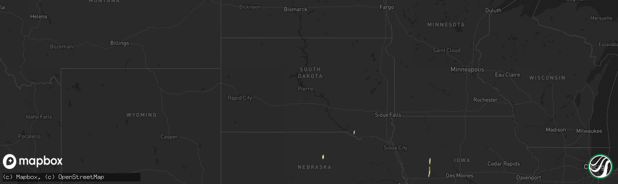 Hail map in South Dakota on October 12, 2023