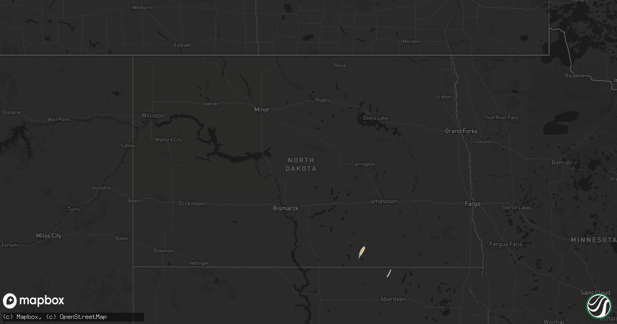 Hail map in North Dakota on October 12, 2026