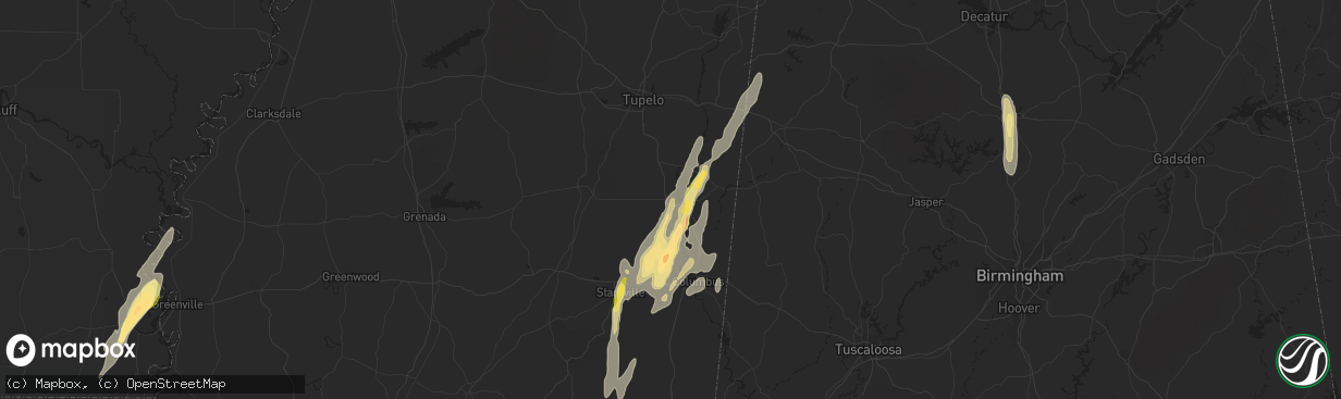 Hail map in Aberdeen, MS on October 13, 2014