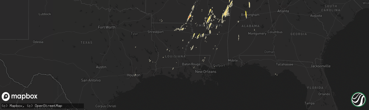 Hail map in Louisiana on October 13, 2014