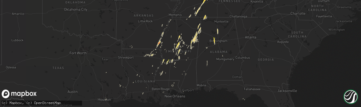 Hail map in Mississippi on October 13, 2014