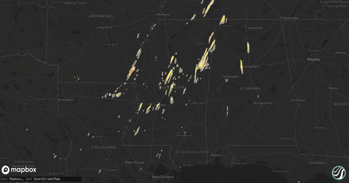 Hail map in Mississippi on October 13, 2014