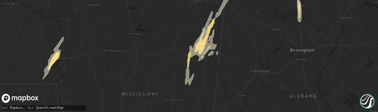 Hail map in Starkville, MS on October 13, 2014