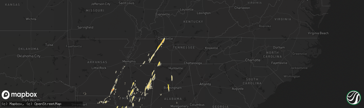 Hail map in Tennessee on October 13, 2014