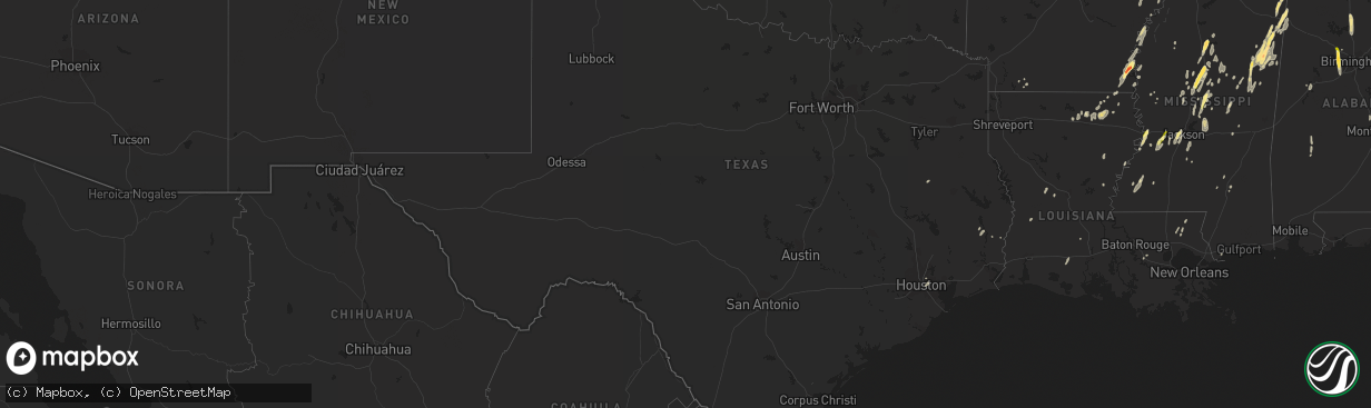 Hail map in Texas on October 13, 2014