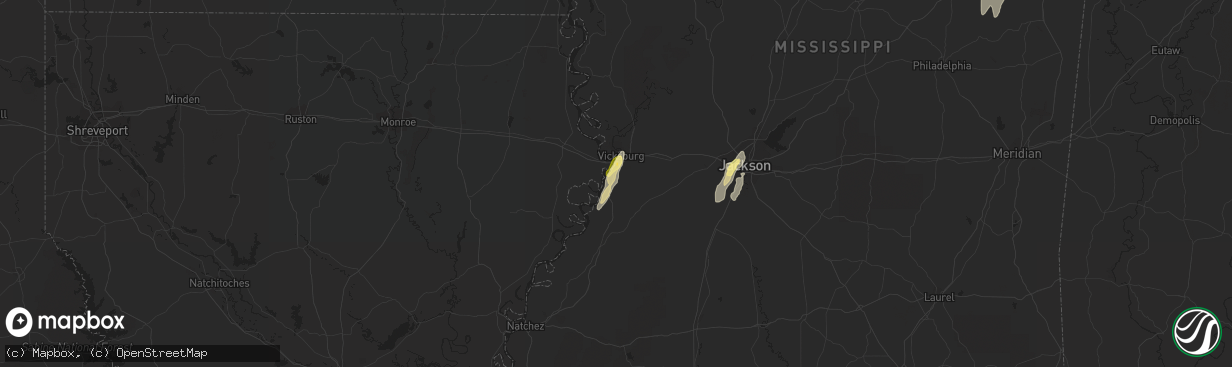 Hail map in Vicksburg, MS on October 13, 2014