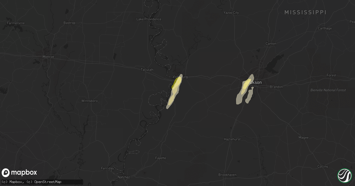 Hail map in Vicksburg, MS on October 13, 2014