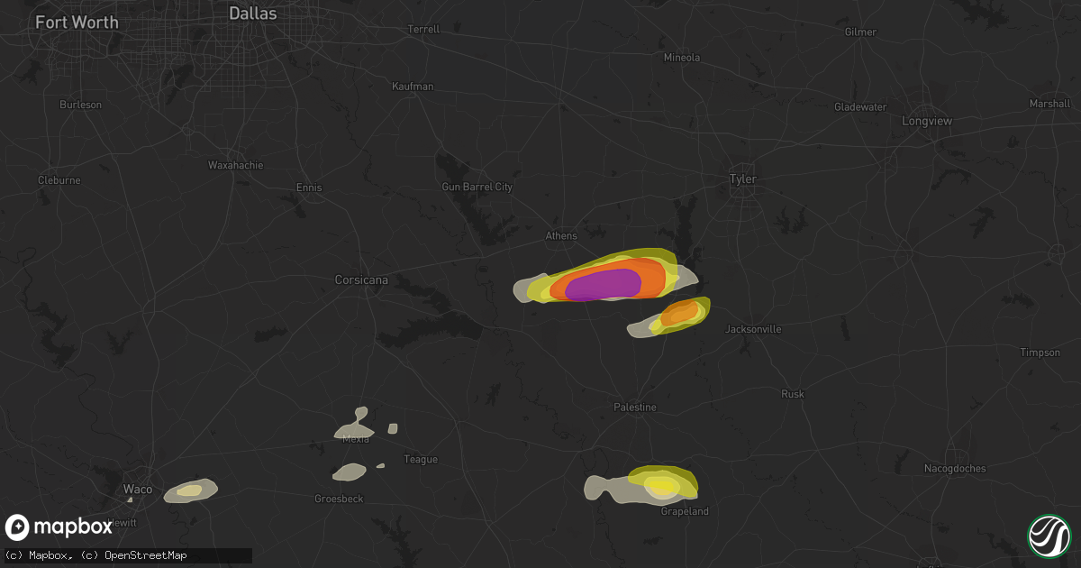 Hail map in Athens, TX on October 13, 2018