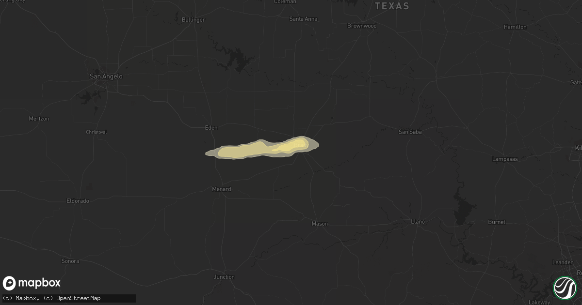 Hail map in Brady, TX on October 13, 2018