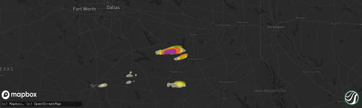 Hail map in Frankston, TX on October 13, 2018