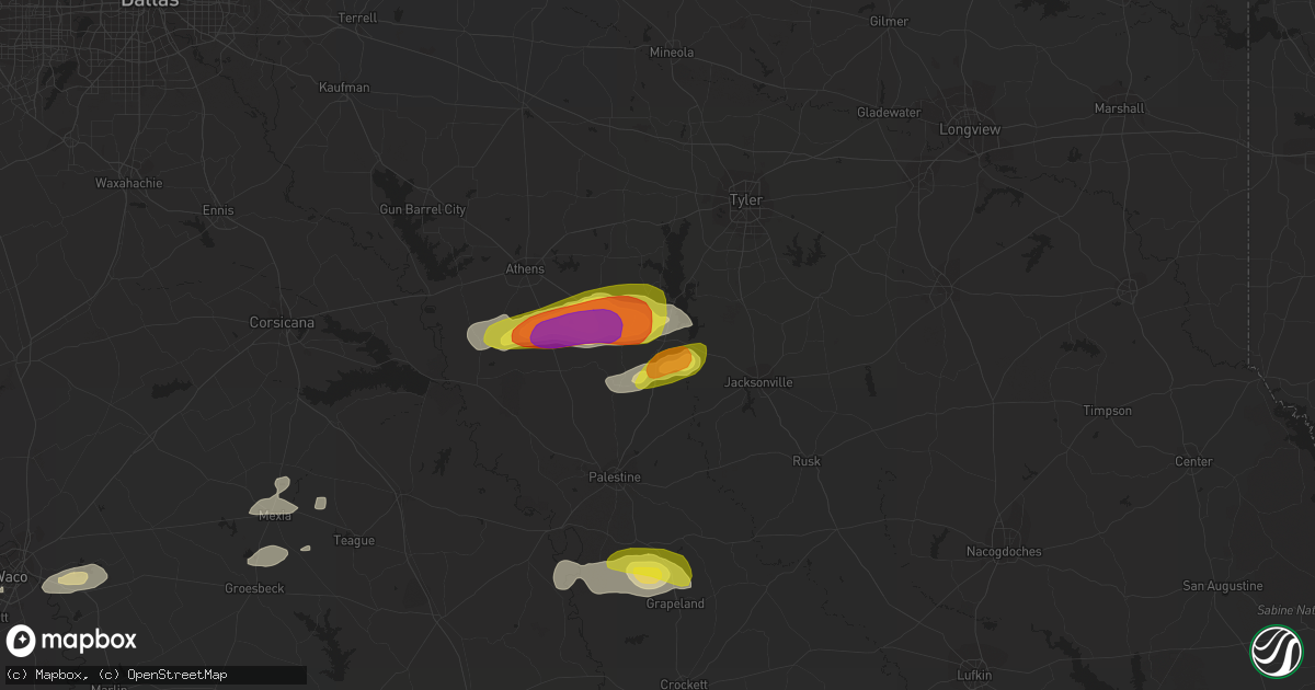 Hail map in Frankston, TX on October 13, 2018