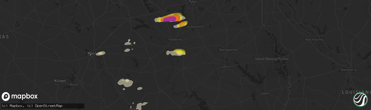 Hail map in Grapeland, TX on October 13, 2018