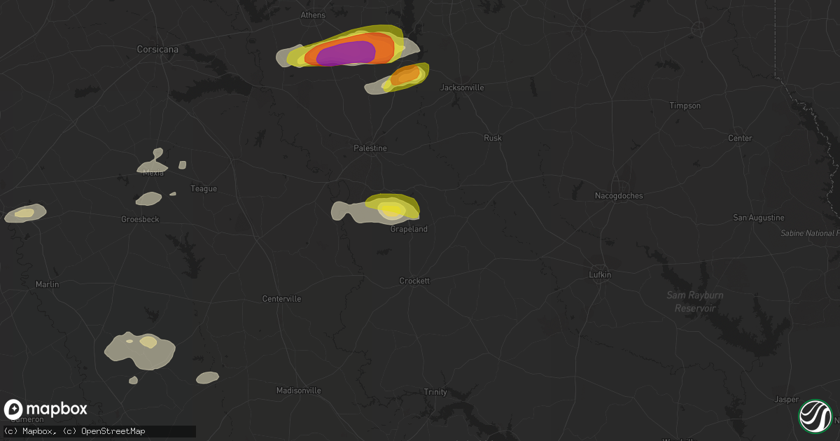 Hail map in Grapeland, TX on October 13, 2018