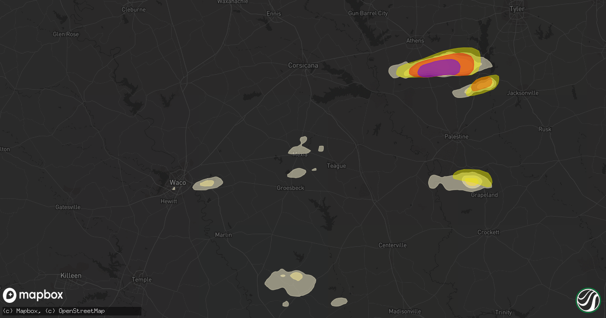 Hail map in Mexia, TX on October 13, 2018