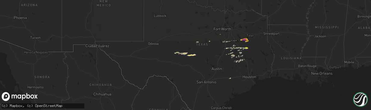 Hail map in Texas on October 13, 2018