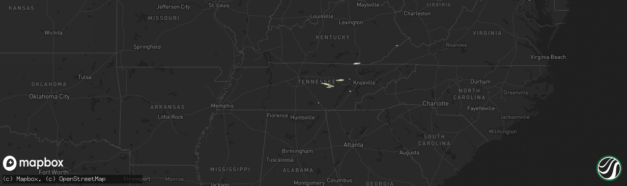 Hail map in Tennessee on October 13, 2024