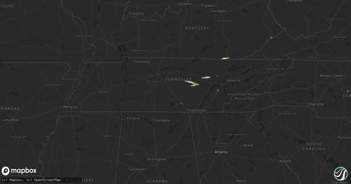Hail map in Tennessee on October 13, 2024