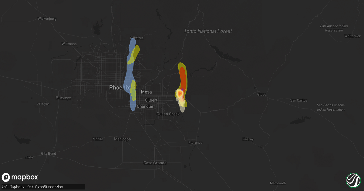 Hail map in Apache Junction, AZ on October 13, 2025
