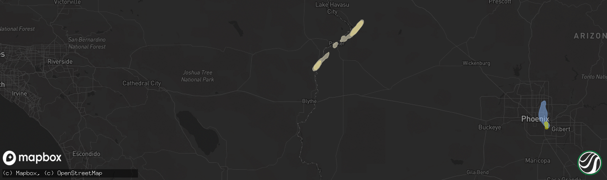 Hail map in Blythe, CA on October 13, 2025