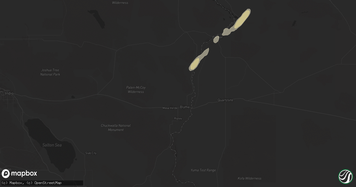 Hail map in Blythe, CA on October 13, 2025