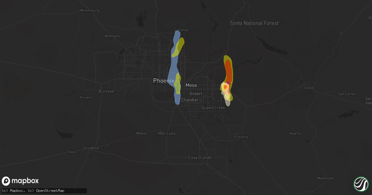 Hail map in Chandler, AZ on October 13, 2025