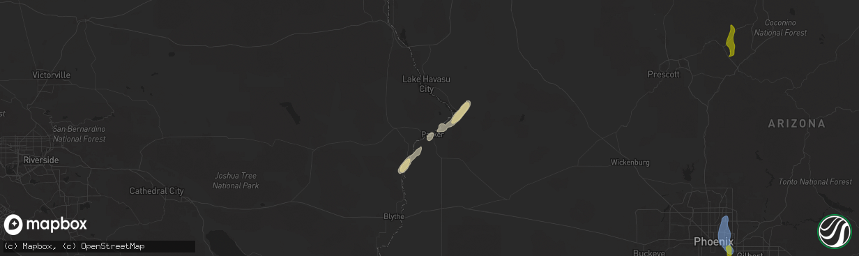 Hail map in Earp, CA on October 13, 2025
