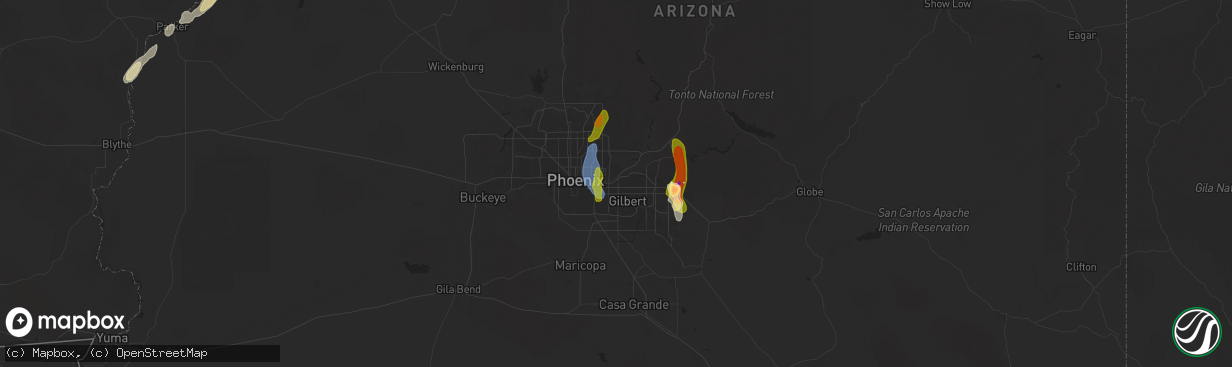 Hail map in Mesa, AZ on October 13, 2025