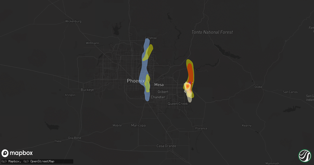 Hail map in Mesa, AZ on October 13, 2025