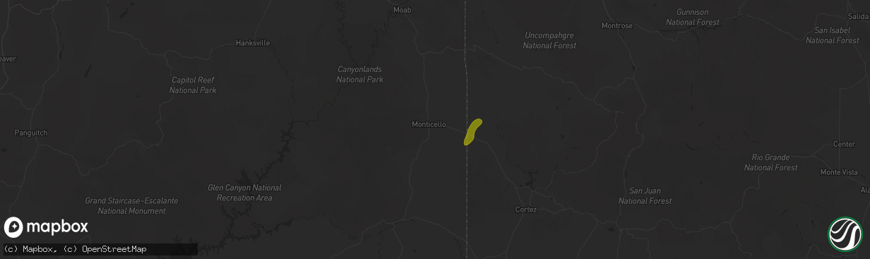 Hail map in Monticello, UT on October 13, 2025