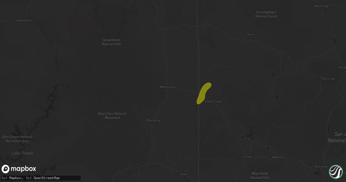 Hail map in Monticello, UT on October 13, 2025