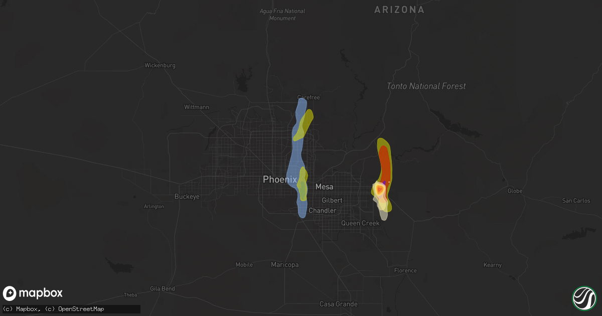 Hail map in Paradise Valley, AZ on October 13, 2025