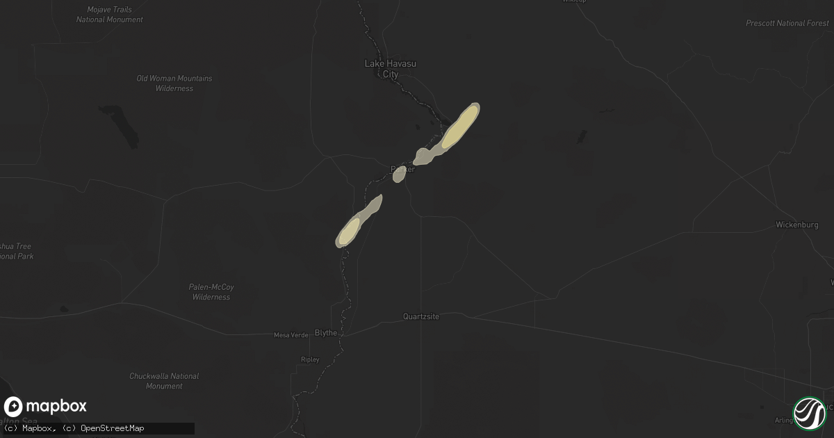 Hail map in Parker, AZ on October 13, 2025