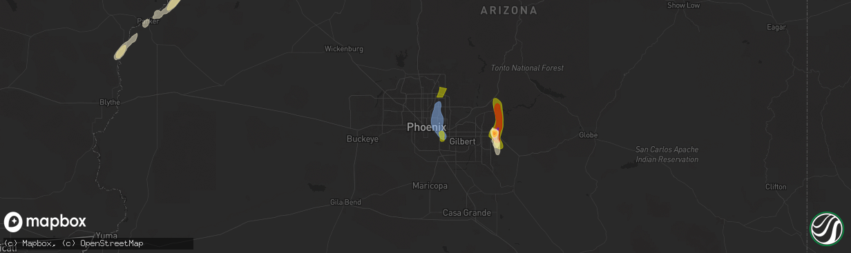 Hail map in Phoenix, AZ on October 13, 2025