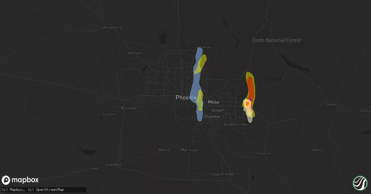 Hail map in Phoenix, AZ on October 13, 2025