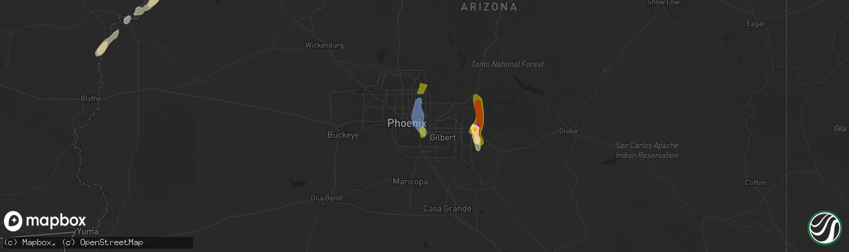Hail map in Tempe, AZ on October 13, 2025