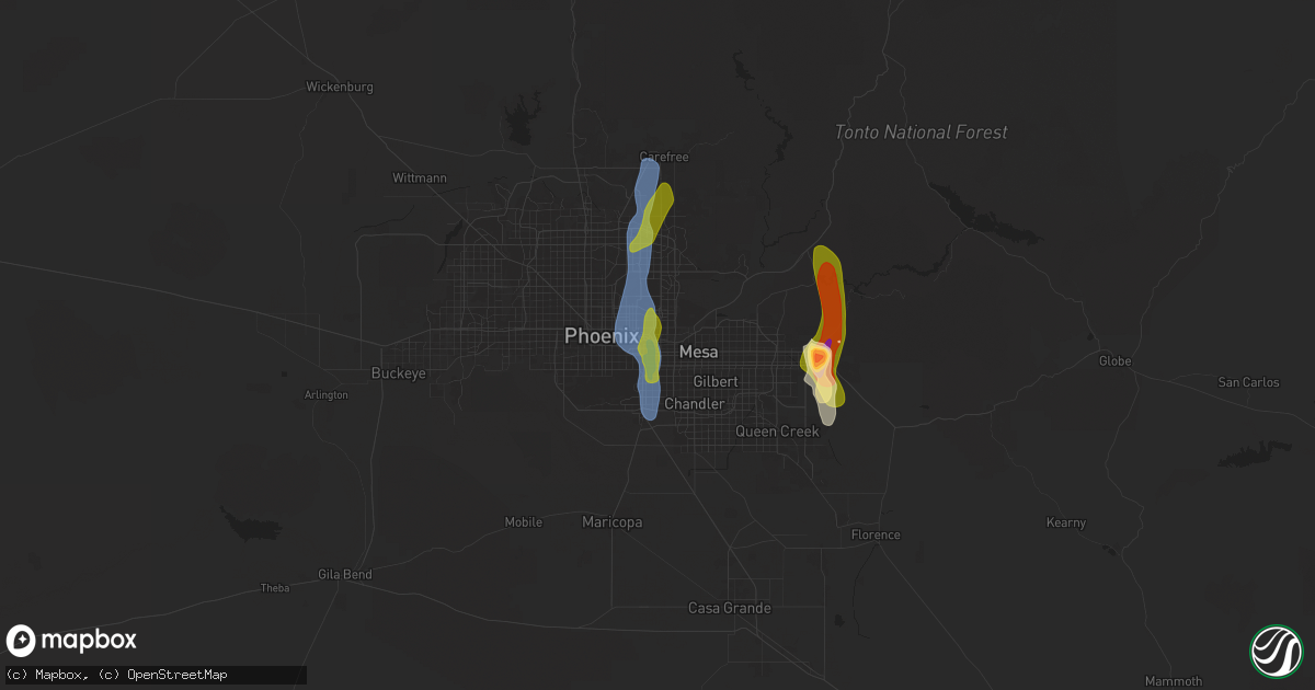 Hail map in Tempe, AZ on October 13, 2025
