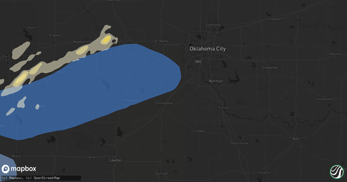 Hail map in Amber, OK on October 13, 2026