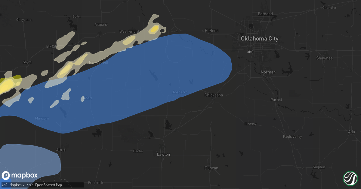 Hail map in Anadarko, OK on October 13, 2026