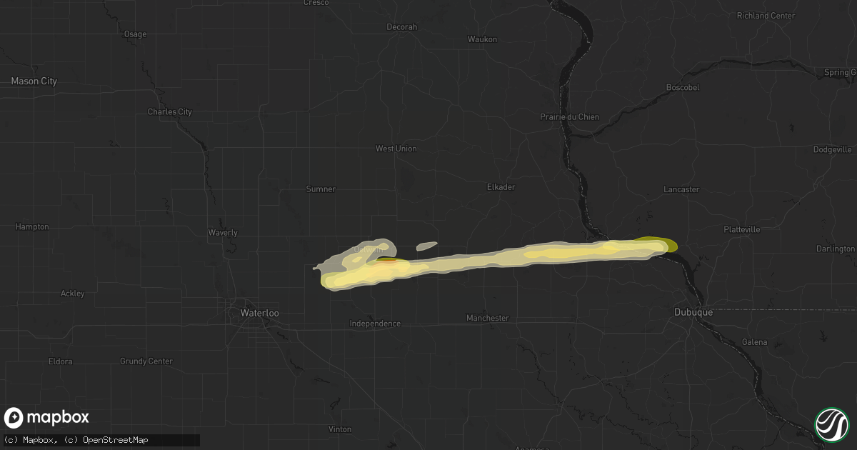 Hail map in Arlington, IA on October 13, 2026