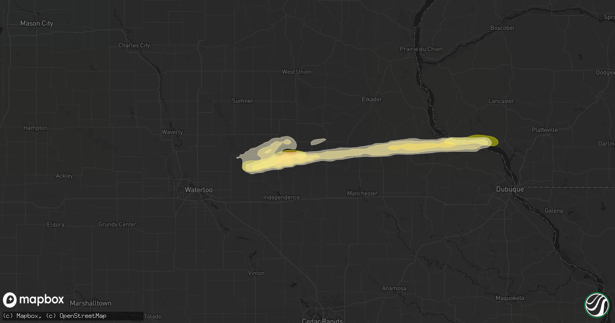Hail map in Aurora, IA on October 13, 2026