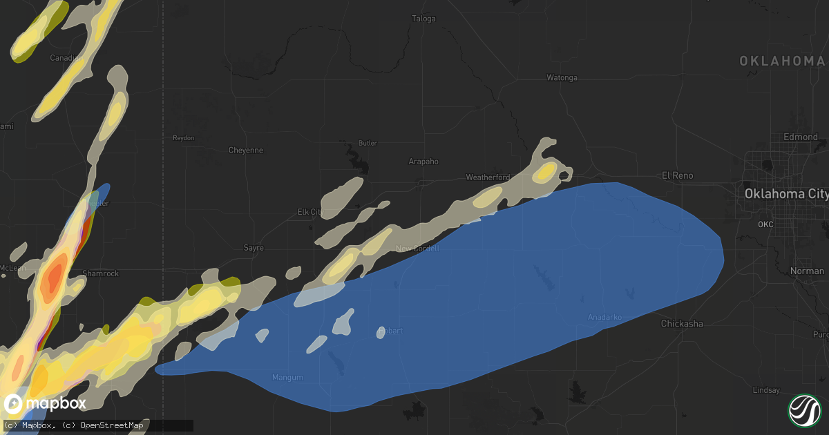 Hail map in Bessie, OK on October 13, 2026