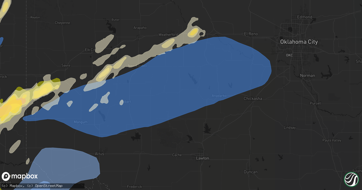 Hail map in Carnegie, OK on October 13, 2026