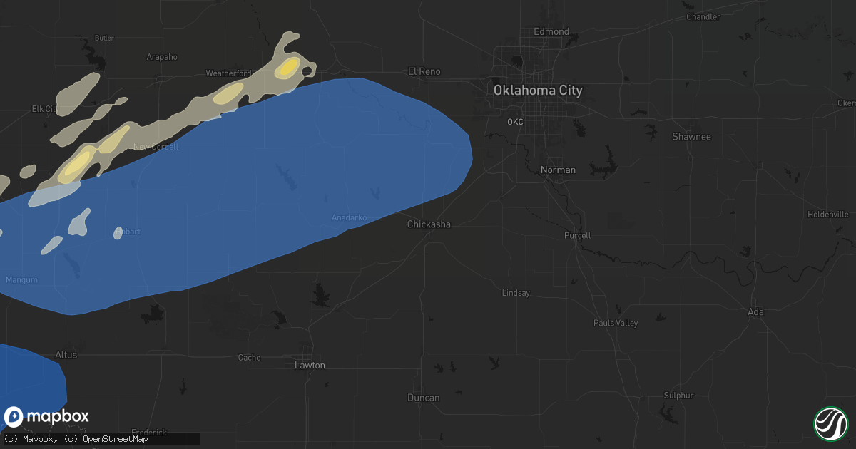 Hail map in Chickasha, OK on October 13, 2026