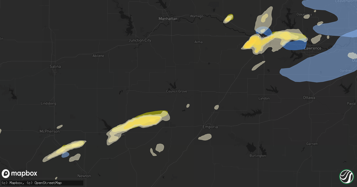 Hail map in Council Grove, KS on October 13, 2026
