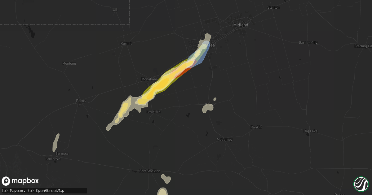 Hail map in Crane, TX on October 13, 2026